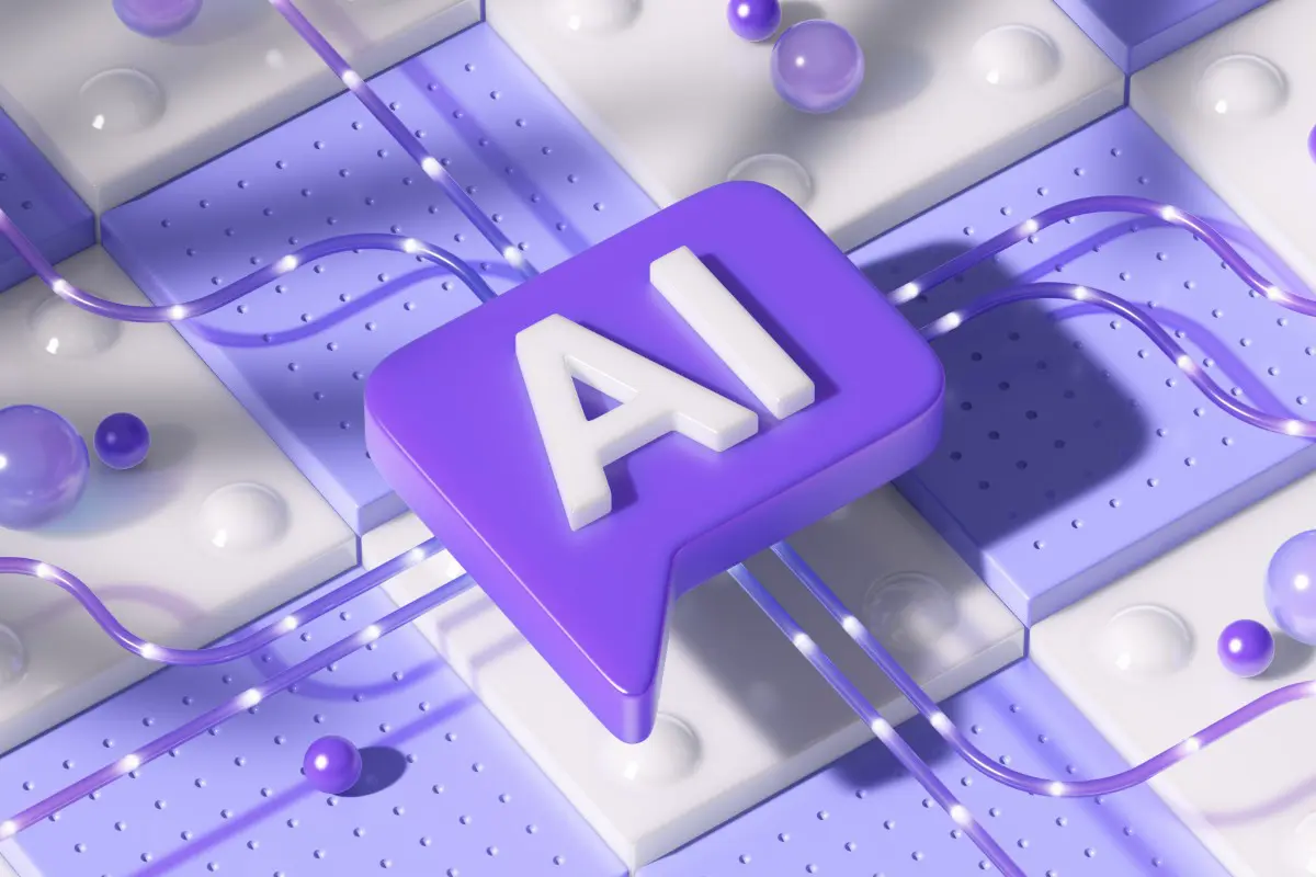 AI graphic with purple and white design.