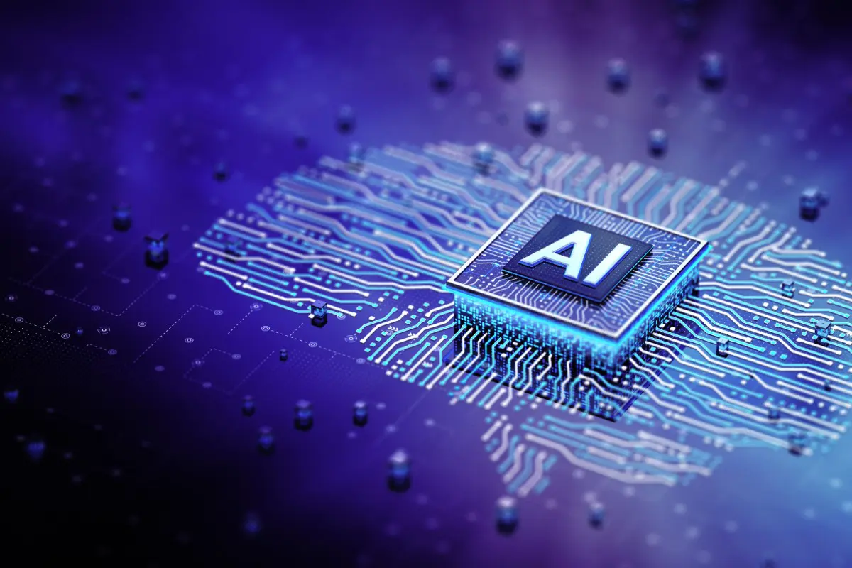 AI chip on digital circuit brain.