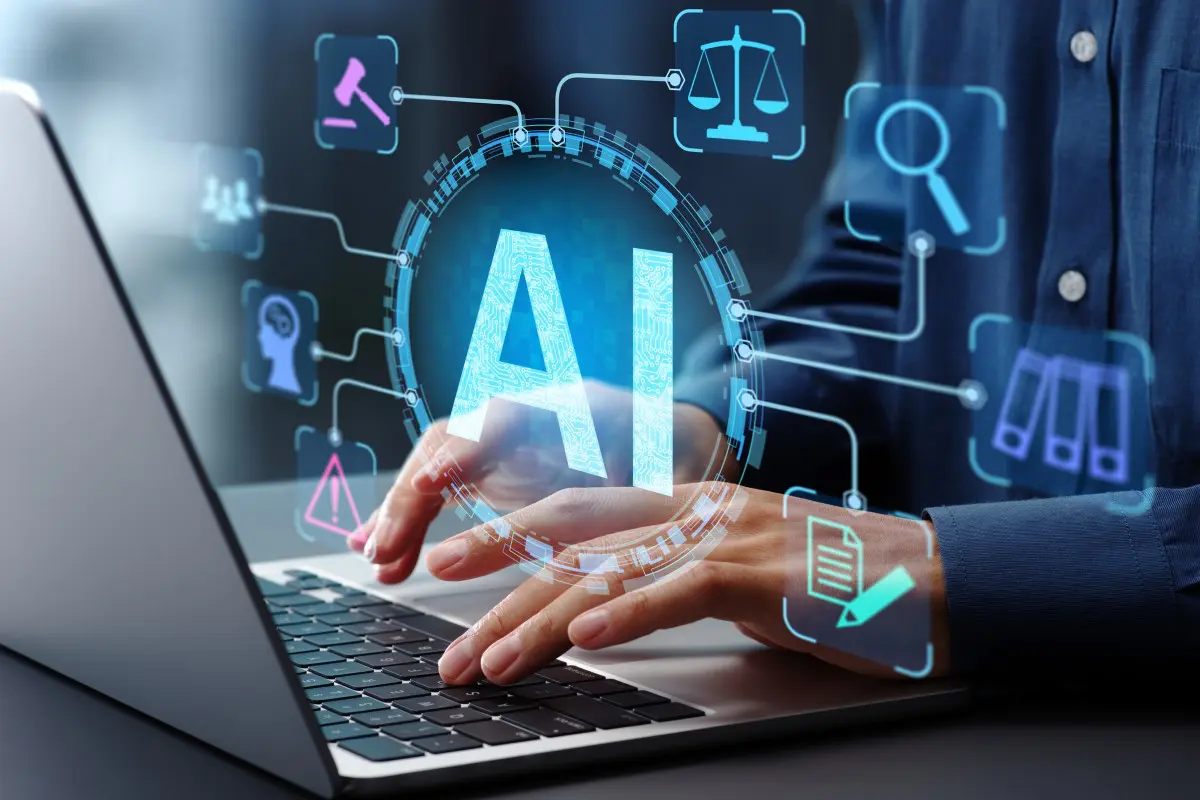 AI technology concept with hands on laptop.
