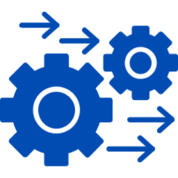 Blue gears with arrows on black background.