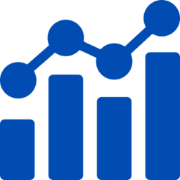 Blue bar and line graph icon.
