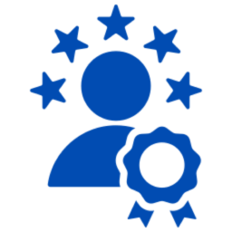 Icon of person with stars and badge.