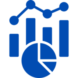 Blue data analytics icons on black background.