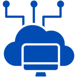 Blue cloud computing icon with circuit lines.