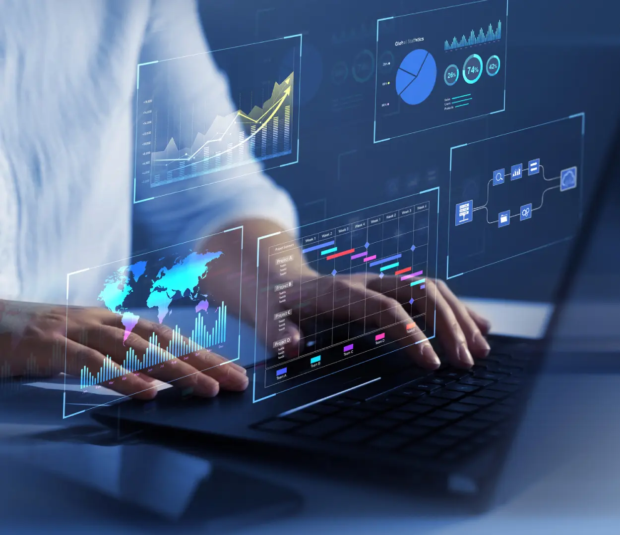Person analyzing data on a laptop screen.